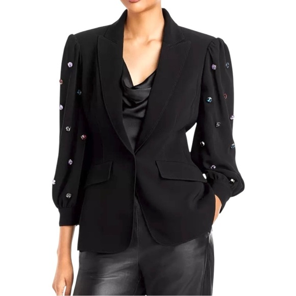 Cinq a Sept Amie Bejeweled 3/4” Puff Sleeve Tailored Fitted Blazer Size 4 NEW - Picture 10 of 15
